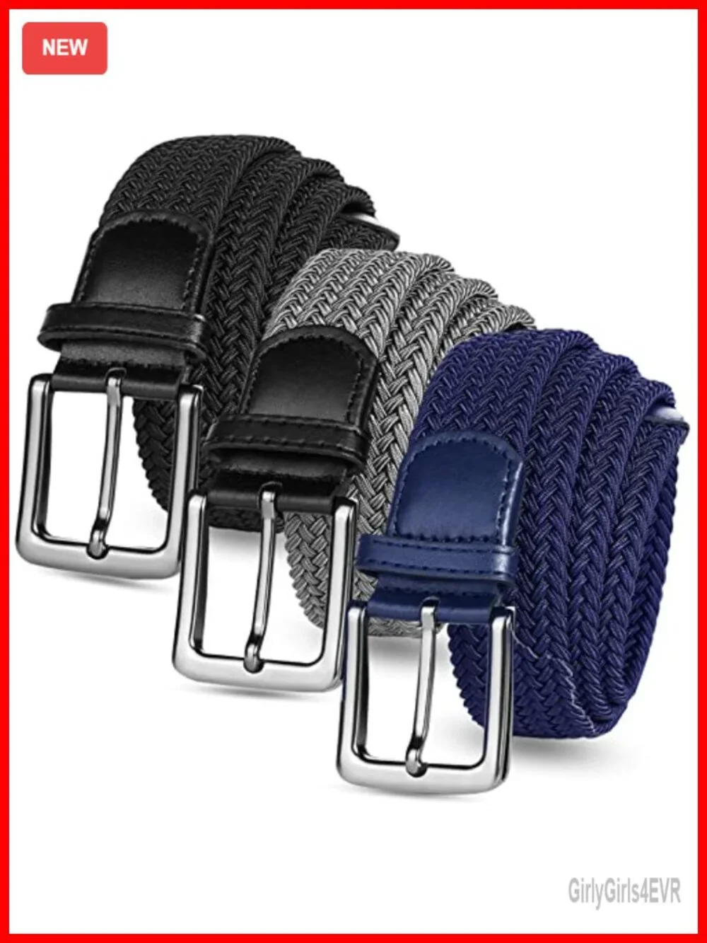 Stretch Woven Polyester Belts for Men Women 3 Pack Golf Hiking